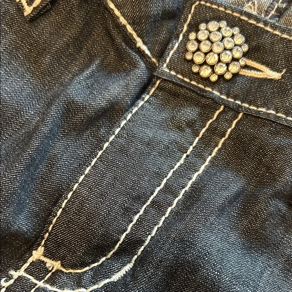 Rock 47 by Wrangler Women's Dark Blue Denim Jean SHORTS Bermuda Length Size 7/8